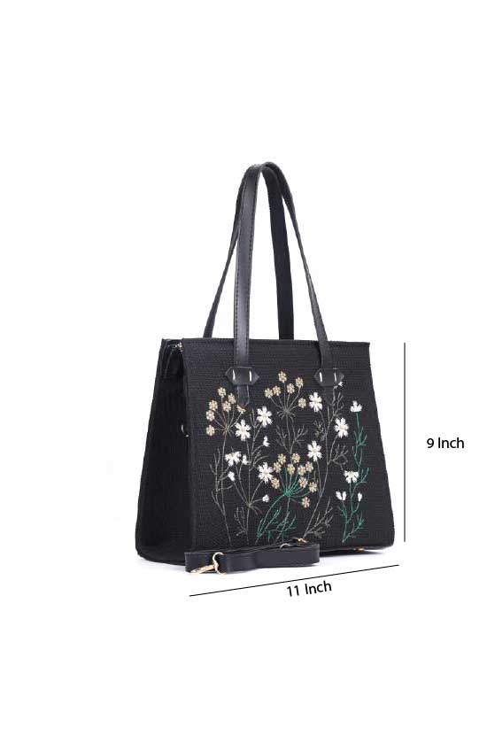 Whispering Leaves Embroidered Canvas Tote Bag for Women