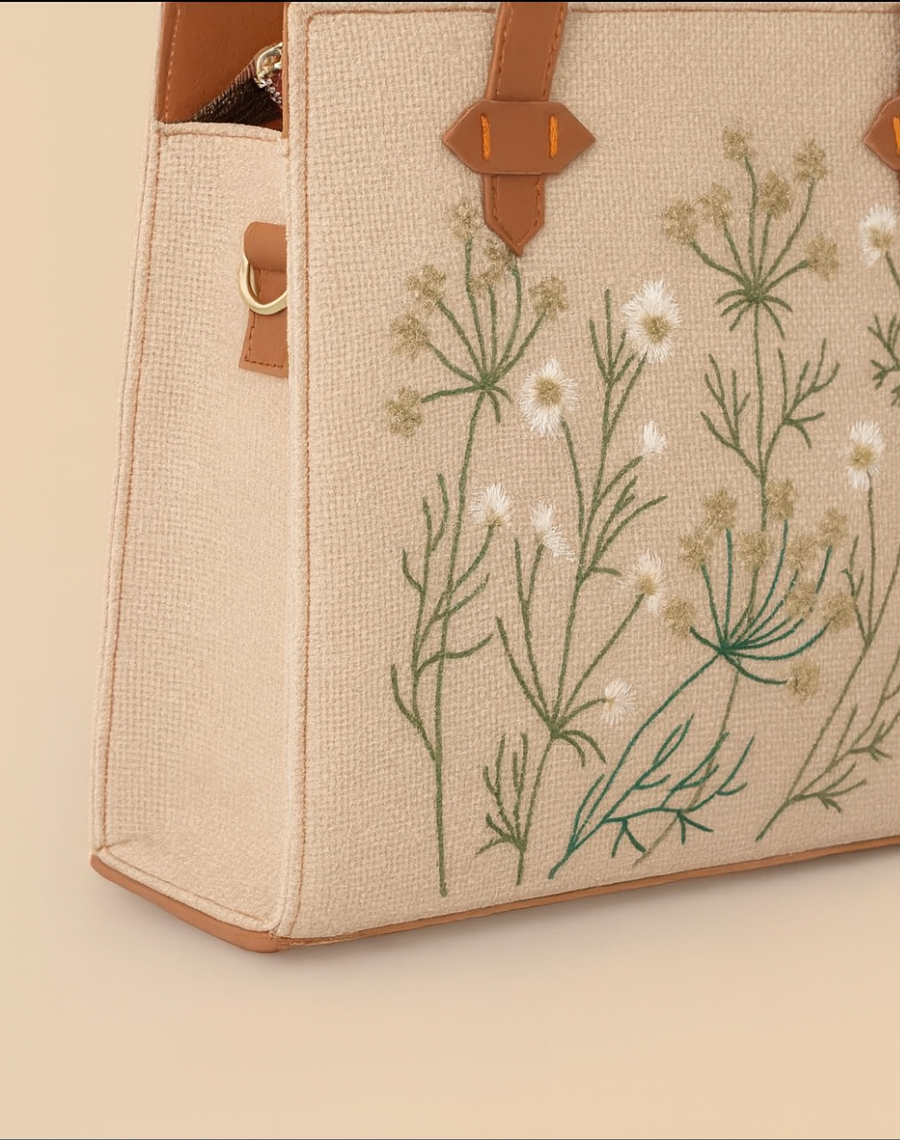Whispering Leaves Embroidered Canvas Tote Bag for Women