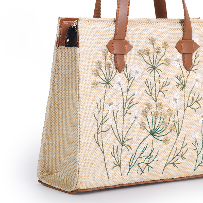 Whispering Leaves Embroidered Canvas Tote Bag for Women
