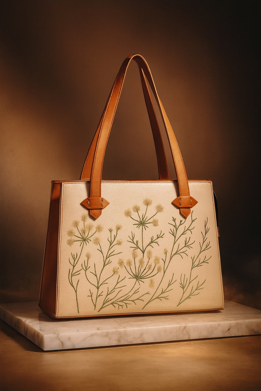 Whispering Leaves Embroidered Canvas Tote Bag for Women