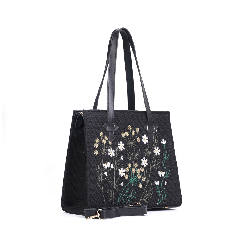 Whispering Leaves Embroidered Canvas Tote Bag for Women
