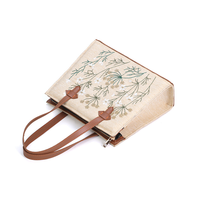 Whispering Leaves Embroidered Canvas Tote Bag for Women