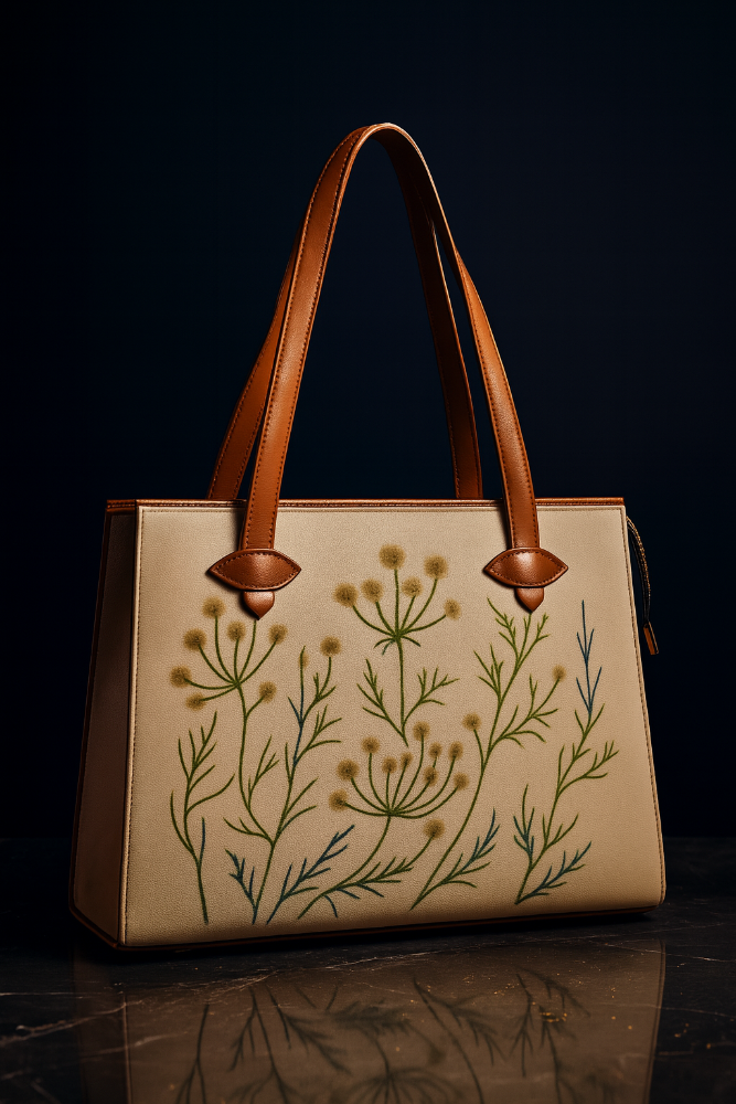Handbag with floral embroidery on a dark background