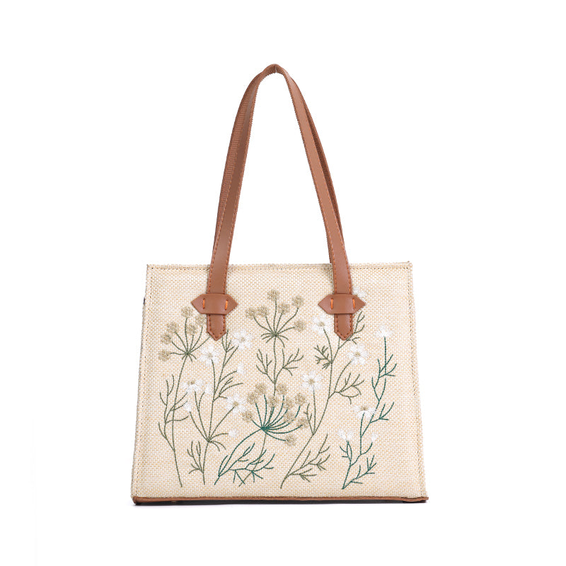 Whispering Leaves Embroidered Canvas Tote Bag for Women