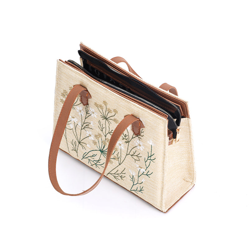 Whispering Leaves Embroidered Canvas Tote Bag for Women