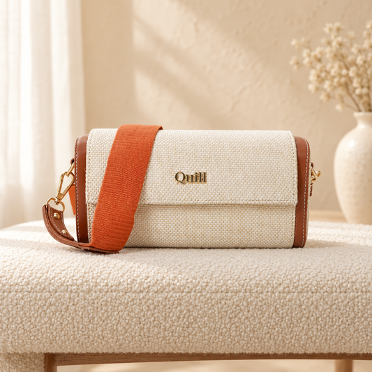 Mini Metallic Chain Crossbody Bag for Women — Beige in cozy cream setting