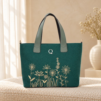 Flora Delight Canvas Tote Bag for Women | Leather Detail | Quill in cozy cream setting
