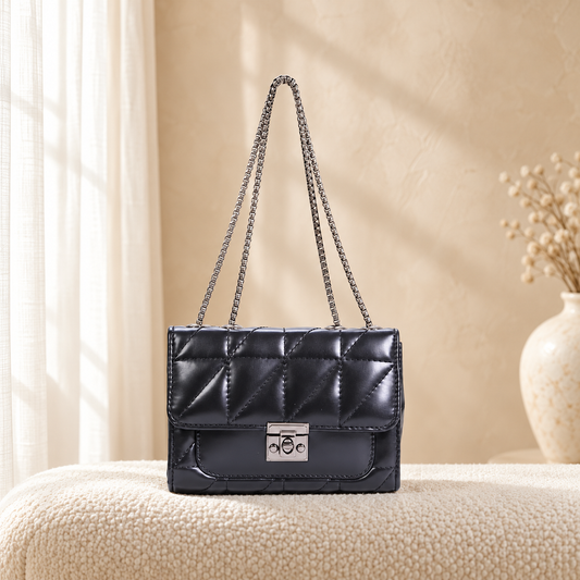 Luxe Quilted Handbag for Women | Chain Strap Shoulder Bag | Quill — Black in cozy cream setting