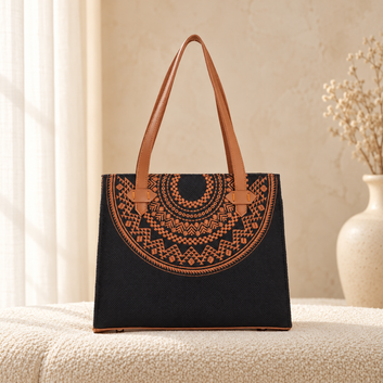 Necklace Blossom Golden Embroidery Canvas Bag for Women | Quill in cozy cream setting