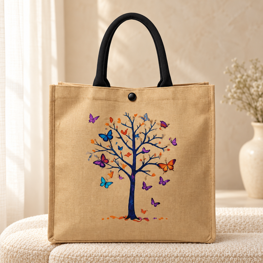 Rainbow Tree Pattern Canvas Tote Bag for Women | Quill Pakistan — Default Title in cozy cream setting