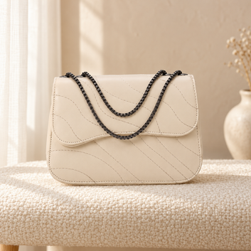 Wave Quilting Chain Strap Handbag for Women | Quill Pakistan in cozy cream setting
