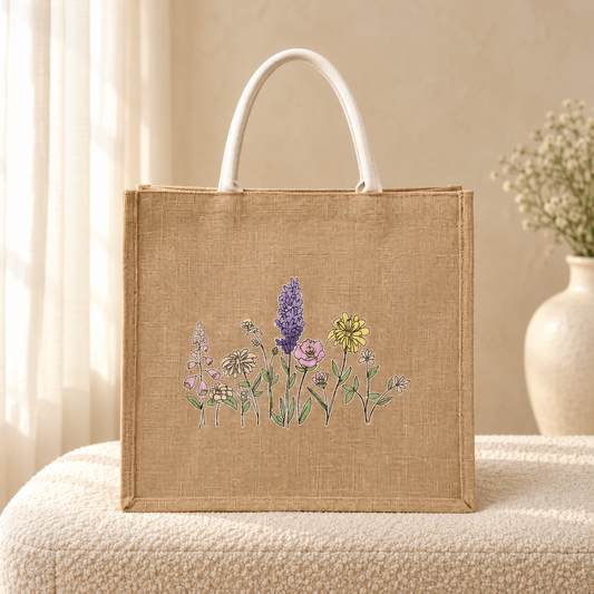 Blossom Khaki Tote Bag for Women | Floral Linen Handbag | Quill — Default Title in cozy cream setting