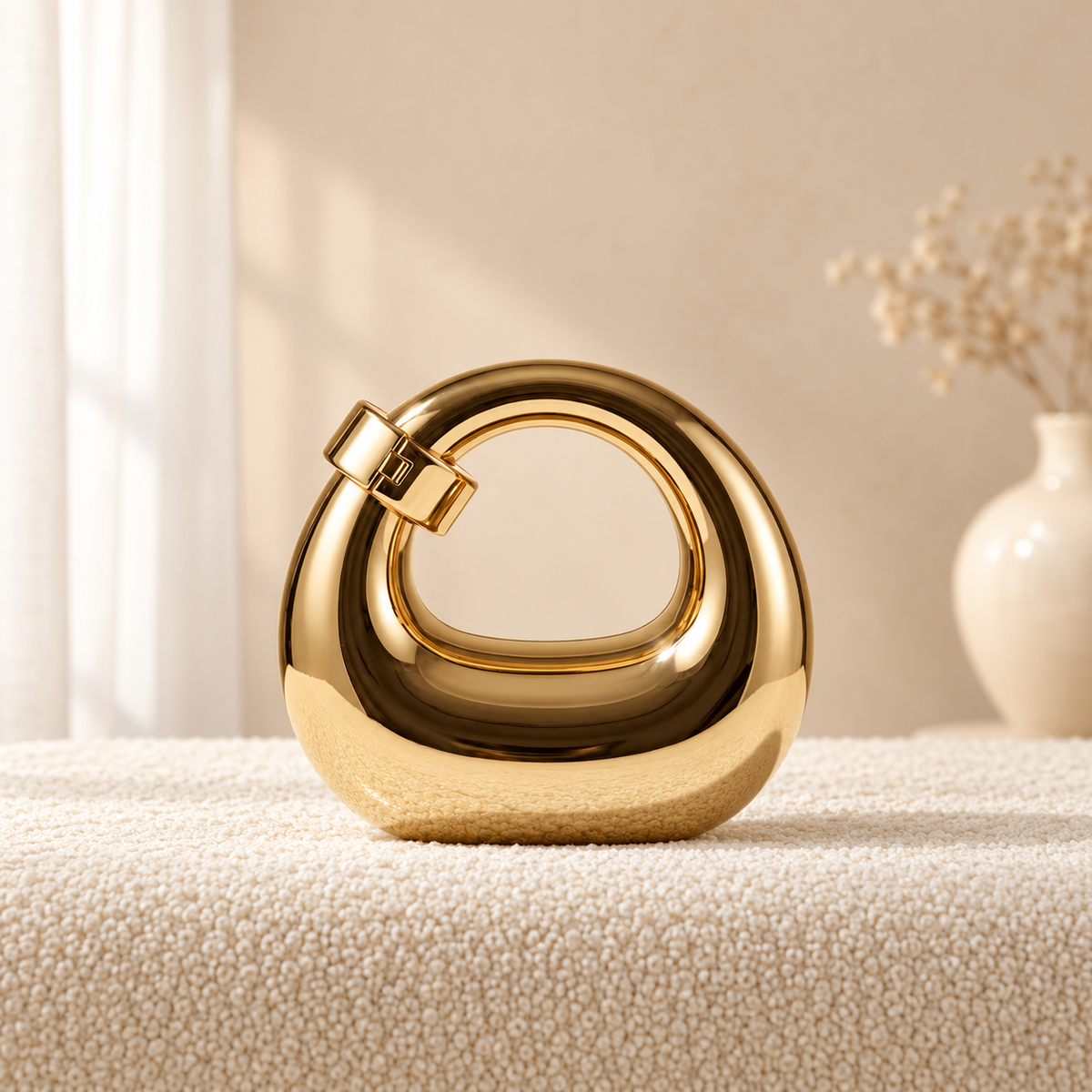 Gold Arc Evening Clutch for Women | Formal Handbag | Quill in cozy cream setting