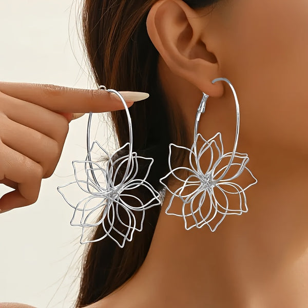 Hollow Iron Wire Flower-Shaped Earrings