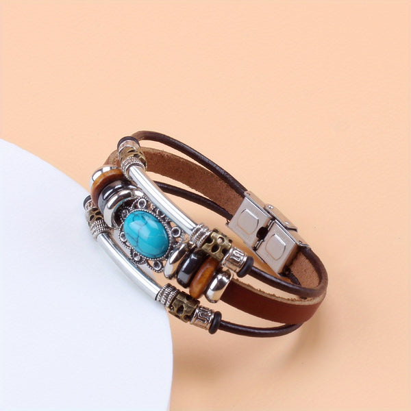Leather Stainless Steel Buckle Bracelet
