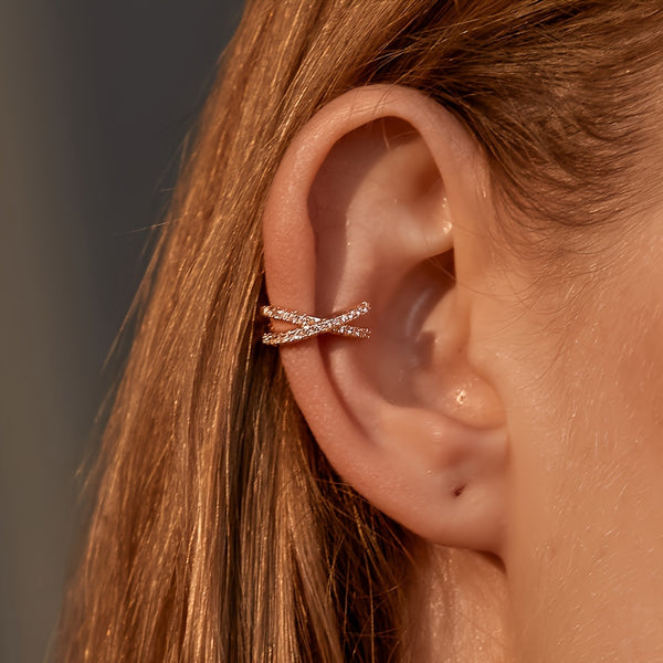 Rhinestone-Encrusted Cross Ear Cuff