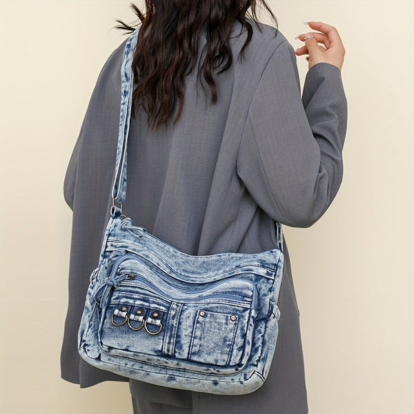 Vintage Washed Denim Shoulder Bag