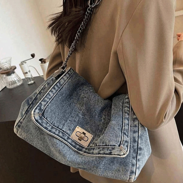 Stylish Vintage Washed Denim Tote Bag