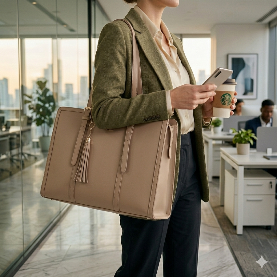 Gold Accent 2 pcs Tote Bag - Fits Two Laptops and more