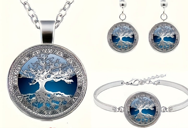 Cabochon Necklace & Earrings & Bangle Set