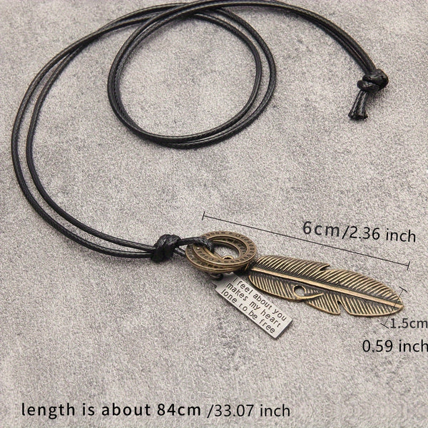 Feather Shape Alloy Pendant Necklace