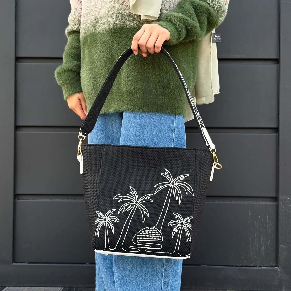 Blackwood Embroidered Canvas Satchel Bag for Women - Quill