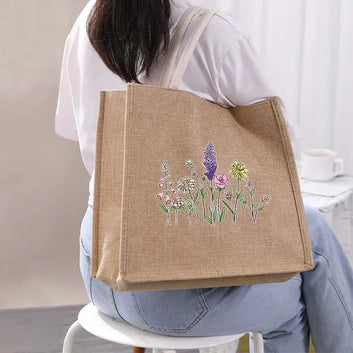 Blossom Khaki Tote Bag for Women | Floral Linen Handbag | Quill