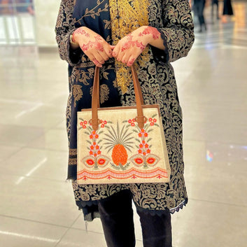 Embroidered Canvas Pineapple Tote Bag for Women