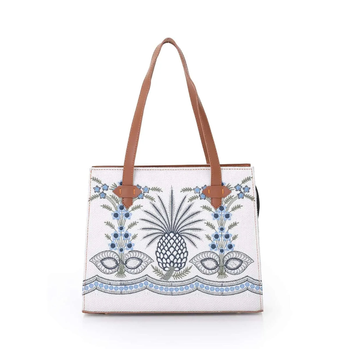 Embroidered Canvas Pineapple Tote Bag for Women White original product photo