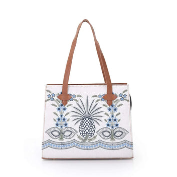 Embroidered Canvas Pineapple Tote Bag for Women White original product photo