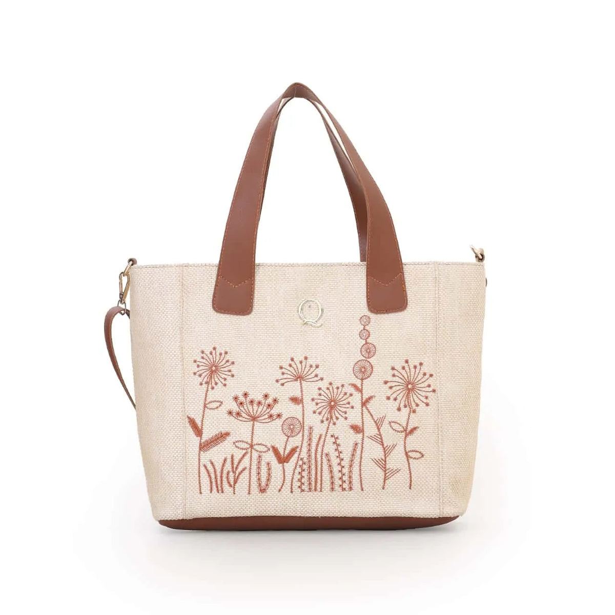 Flora Delight Canvas Tote Bag for Women | Leather Detail | Quill Beige original product photo