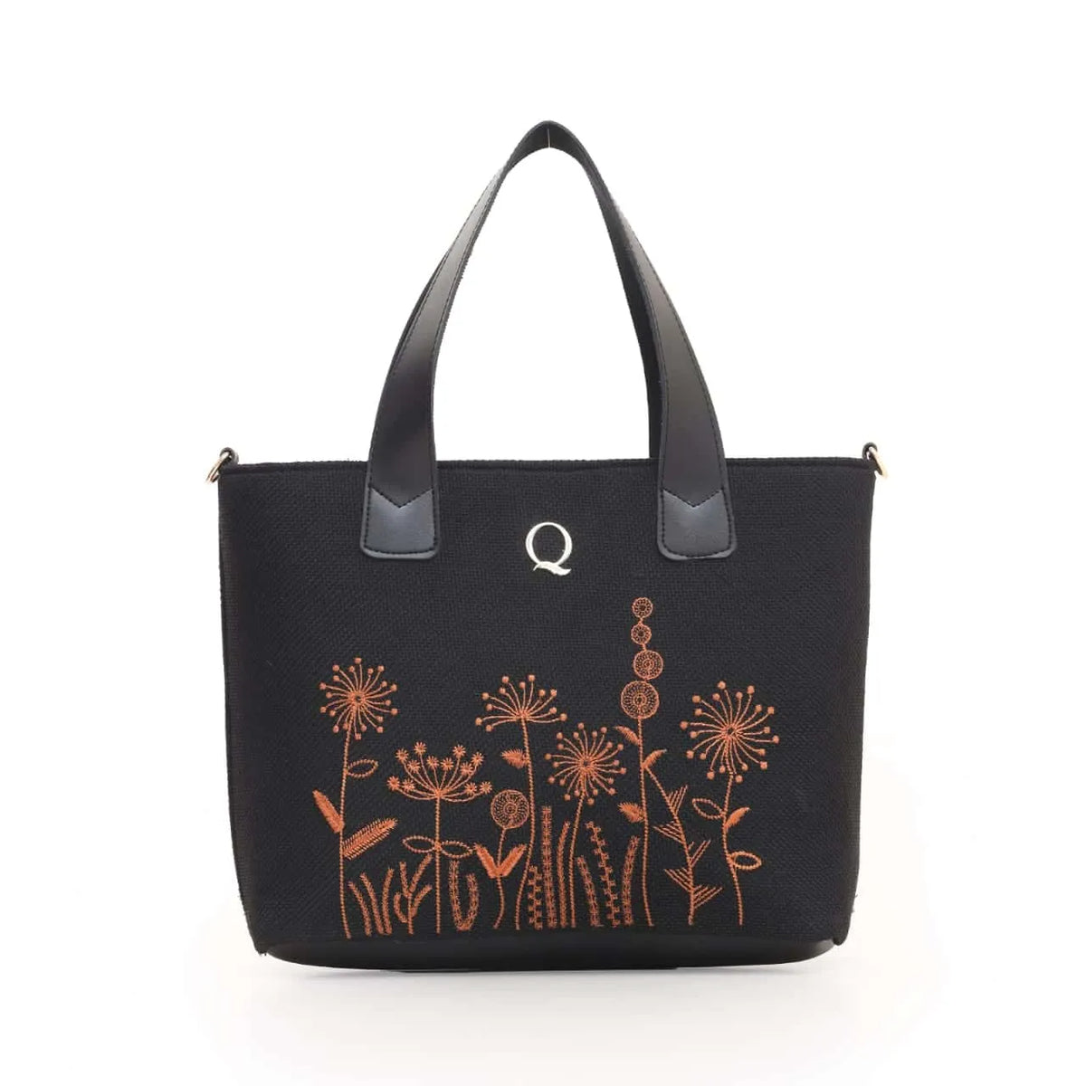 Flora Delight Canvas Tote Bag for Women | Leather Detail | Quill Black original product photo