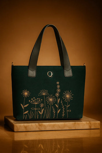 Flora Delight Canvas Tote Bag for Women | Leather Detail | Quill