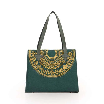 Necklace Blossom Golden Embroidery Canvas Bag for Women | Quill Green original product photo