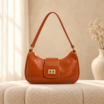 Amber Croc Shoulder Bag — Tan