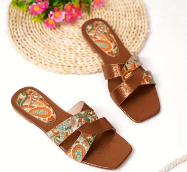 Paisley Pattern Flat Slides - Quill