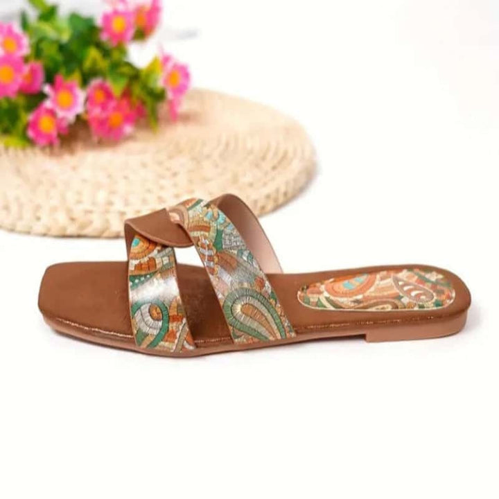 Paisley Pattern Flat Slides - Quill