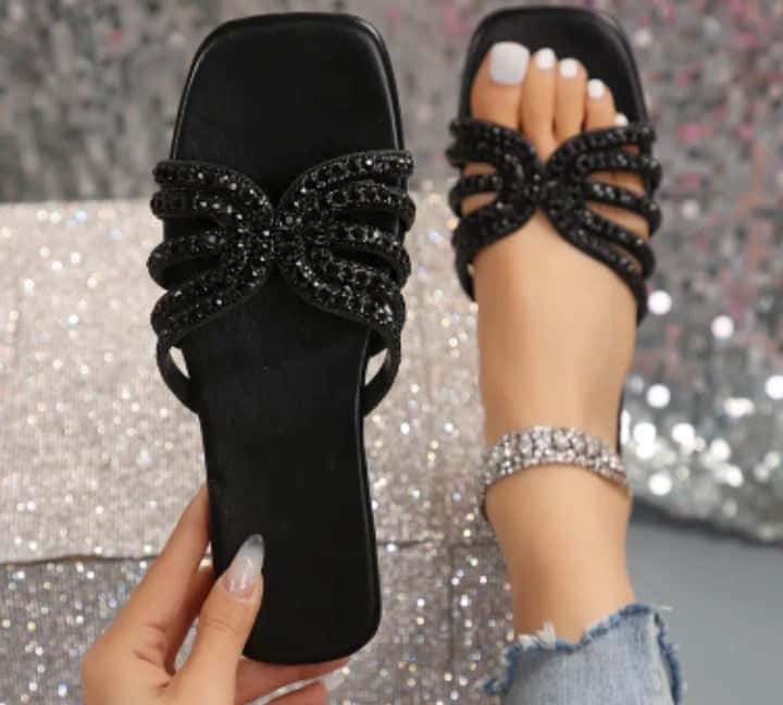 Rhinestone Slide Sandals Black - Quill