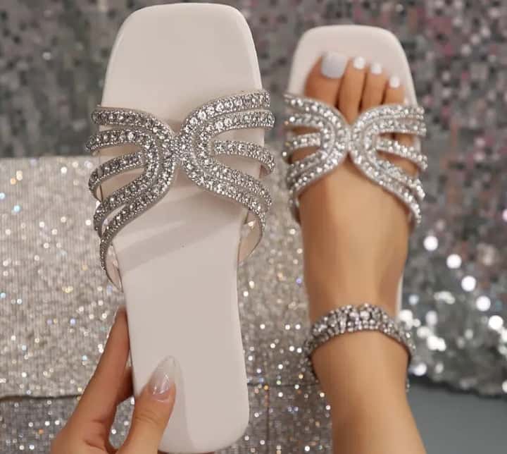 Rhinestone Slide Sandals White - Quill