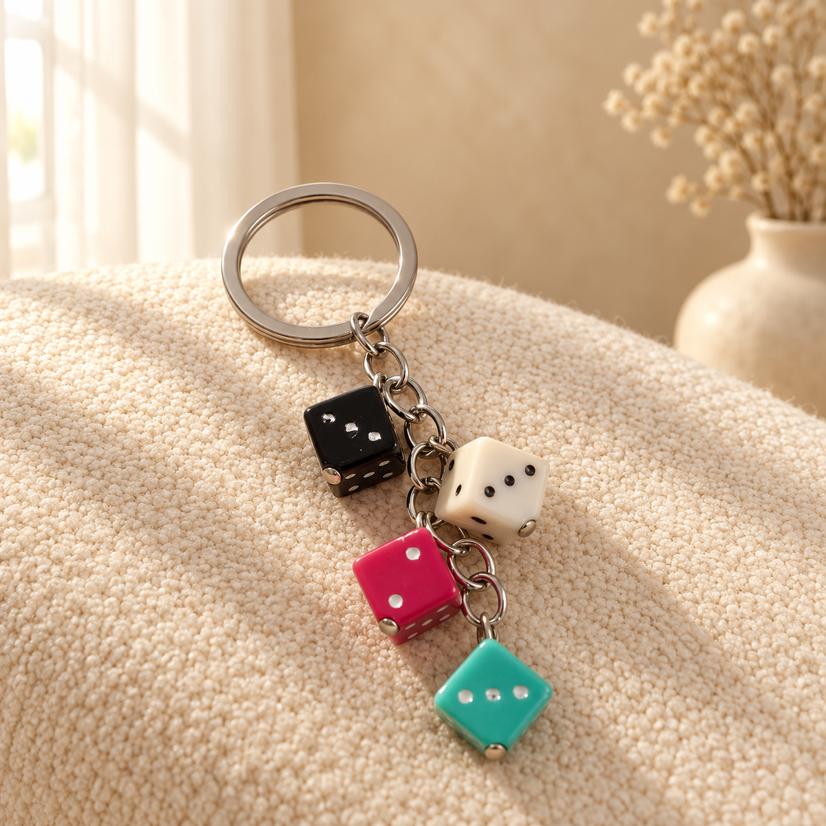 Colour Pop Dice Keychain with four attached dice charms