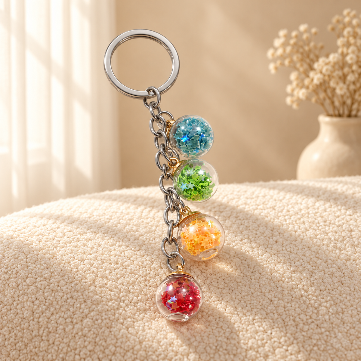 Starry Globe Keychain with four attached star-filled globe charms