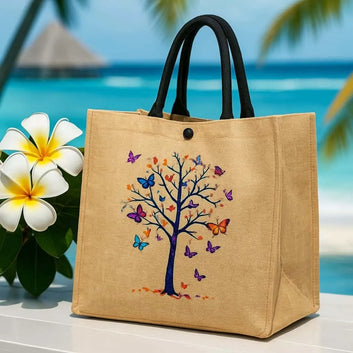 Rainbow Tree Pattern Canvas Tote Bag for Women | Quill Pakistan