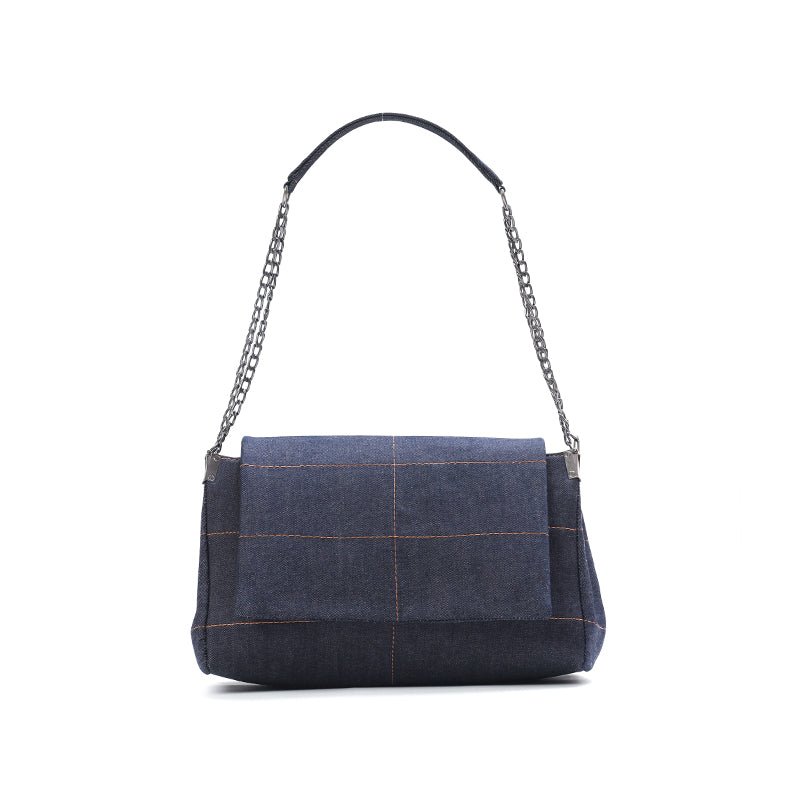 Retro Chain Shoulder Bag for Women — Faux Leather Crossbody Purse Denim Blue original product photo