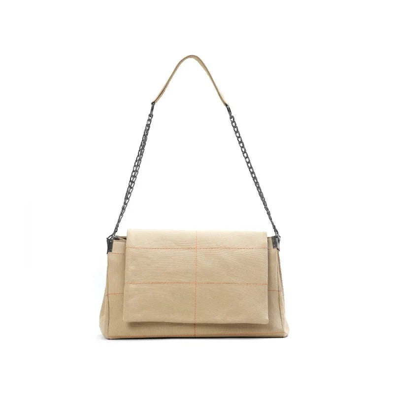Retro Chain Shoulder Bag for Women — Faux Leather Crossbody Purse Beige original product photo