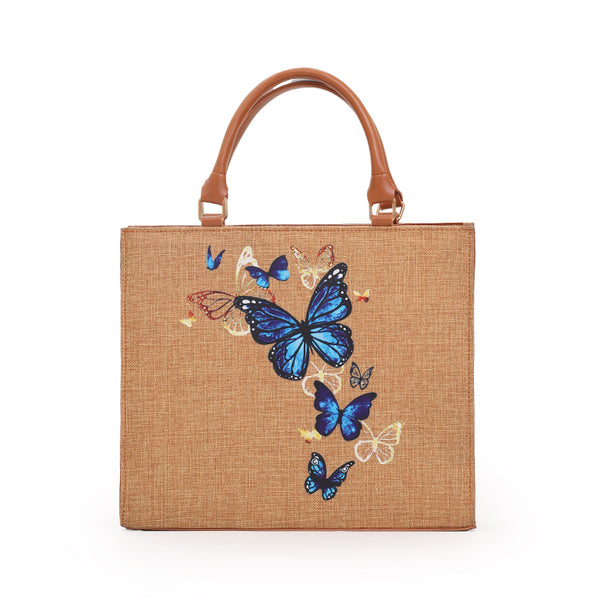 Butterfly Canvas Tote Bag Set with Matching Wallet — Women's Handbag