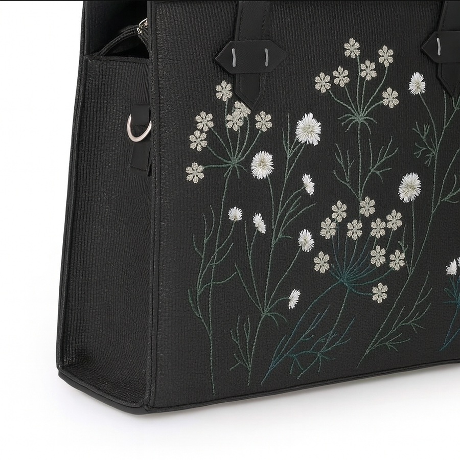 Whispering Leaves Embroidered Canvas Tote Bag for Women