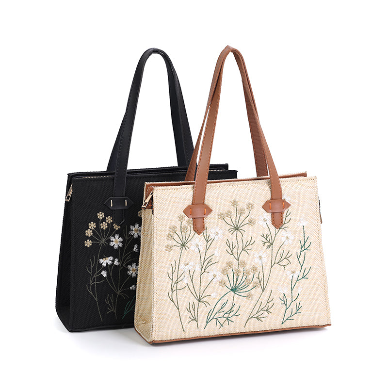 Whispering Leaves Embroidered Canvas Tote Bag for Women