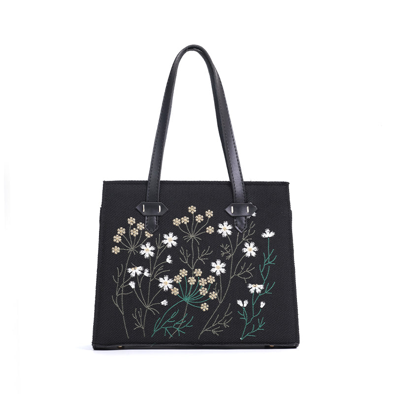 Whispering Leaves Embroidered Canvas Tote Bag for Women