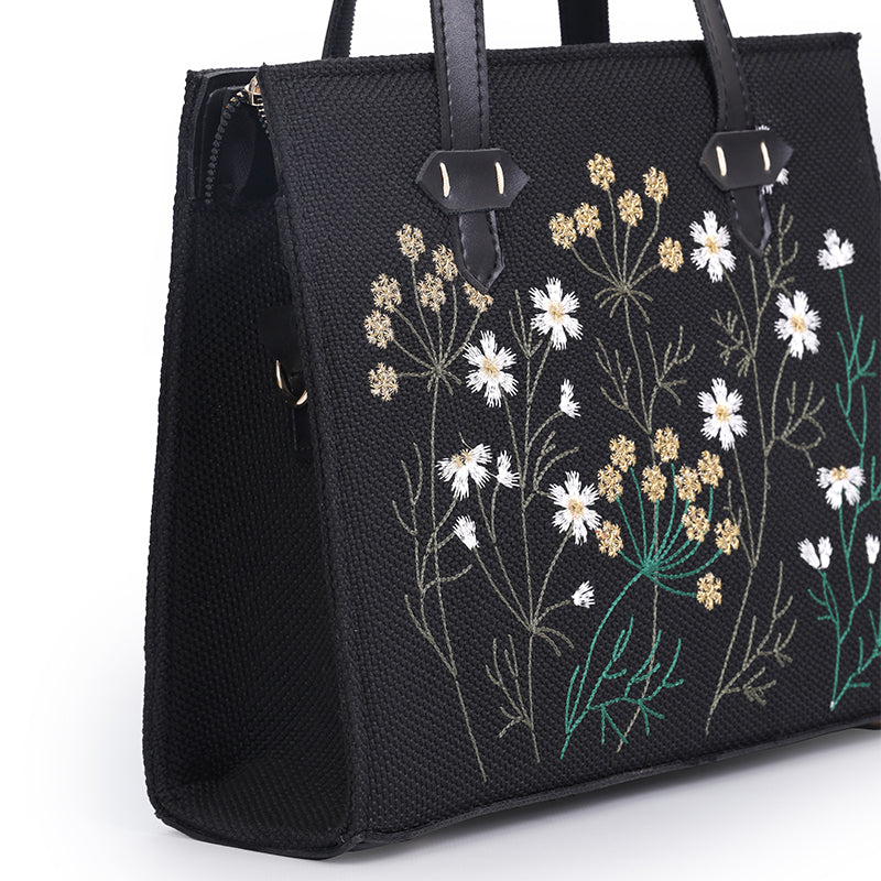 Whispering Leaves Embroidered Canvas Tote Bag for Women
