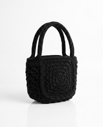 Black Granny Square Crochet Handbag